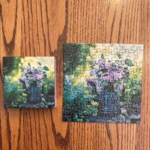 Vintage Springbok Mini Jigsaw Puzzle Still Life Flowers in Water Vase Outside